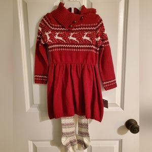 3T red Tahari baby sweater dress with tights